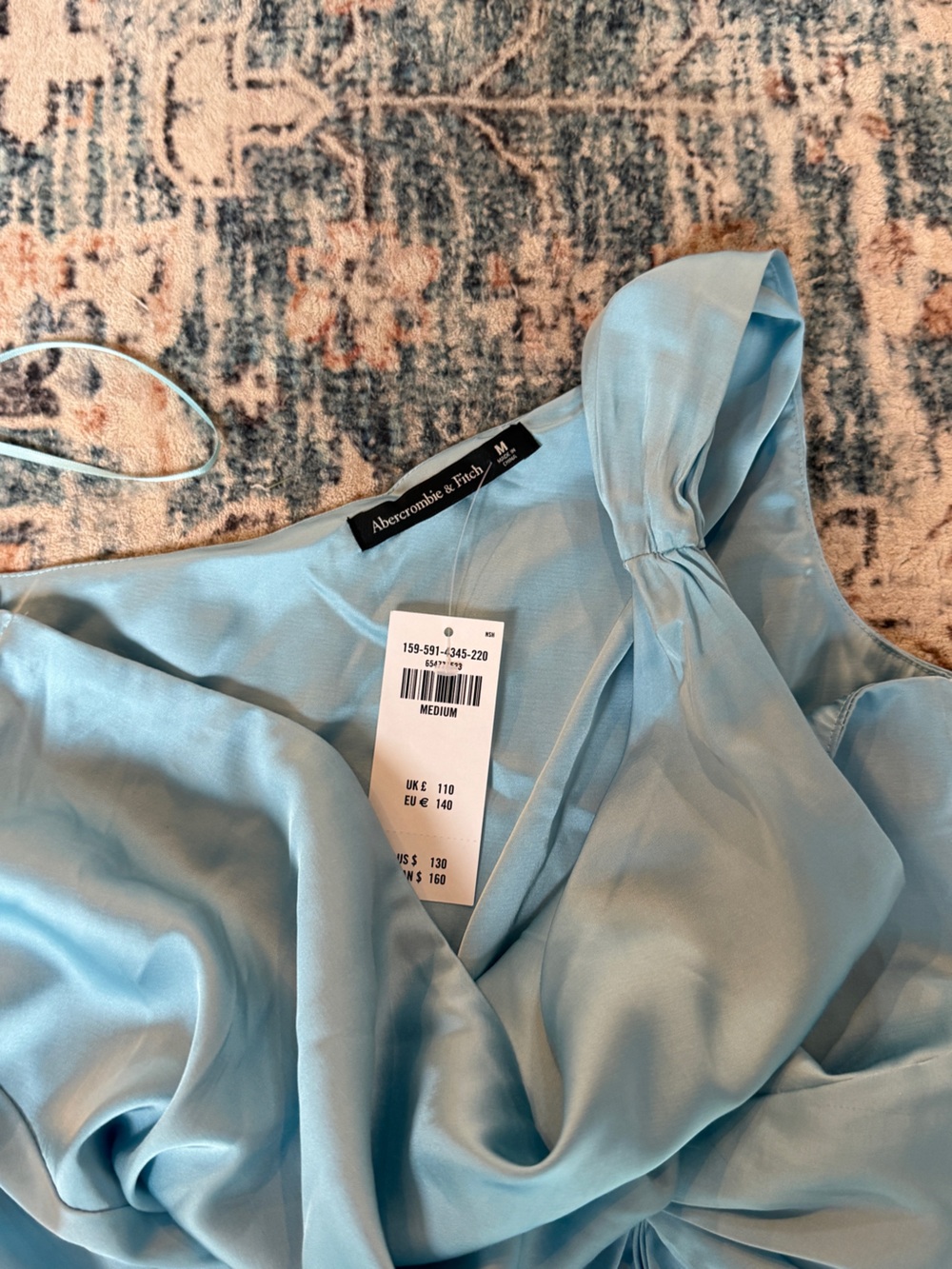 Abercrombie & Fitch NWT Blue Satin One Shoulder Midi Dress Wedding Guest Medium - Picture 5 of 10
